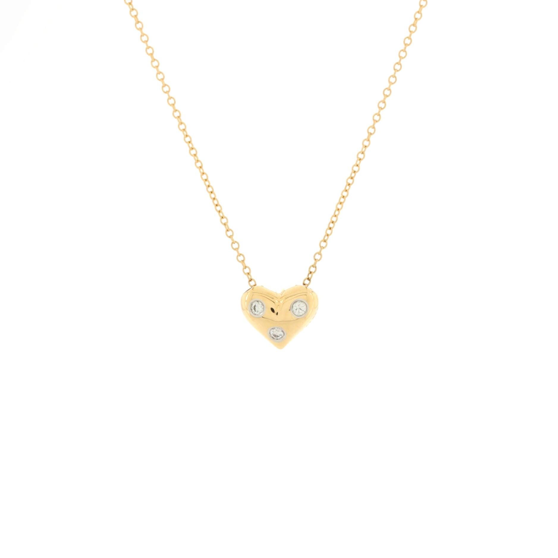 Etoile Heart 3 Diamond Pendant Necklace 18K Yellow Gold with Platinum and Diamonds