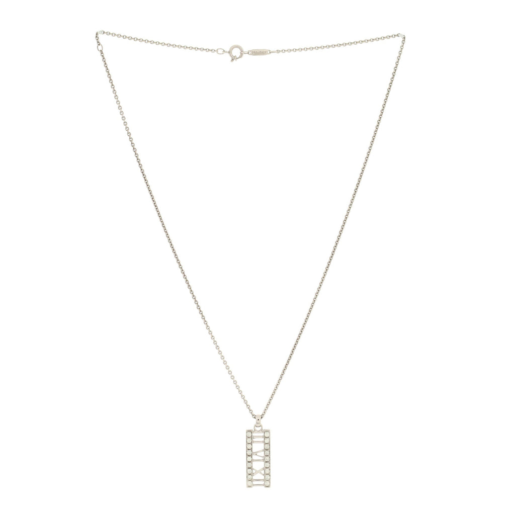 Atlas Open Bar Pendant Necklace 18K White Gold with Diamonds