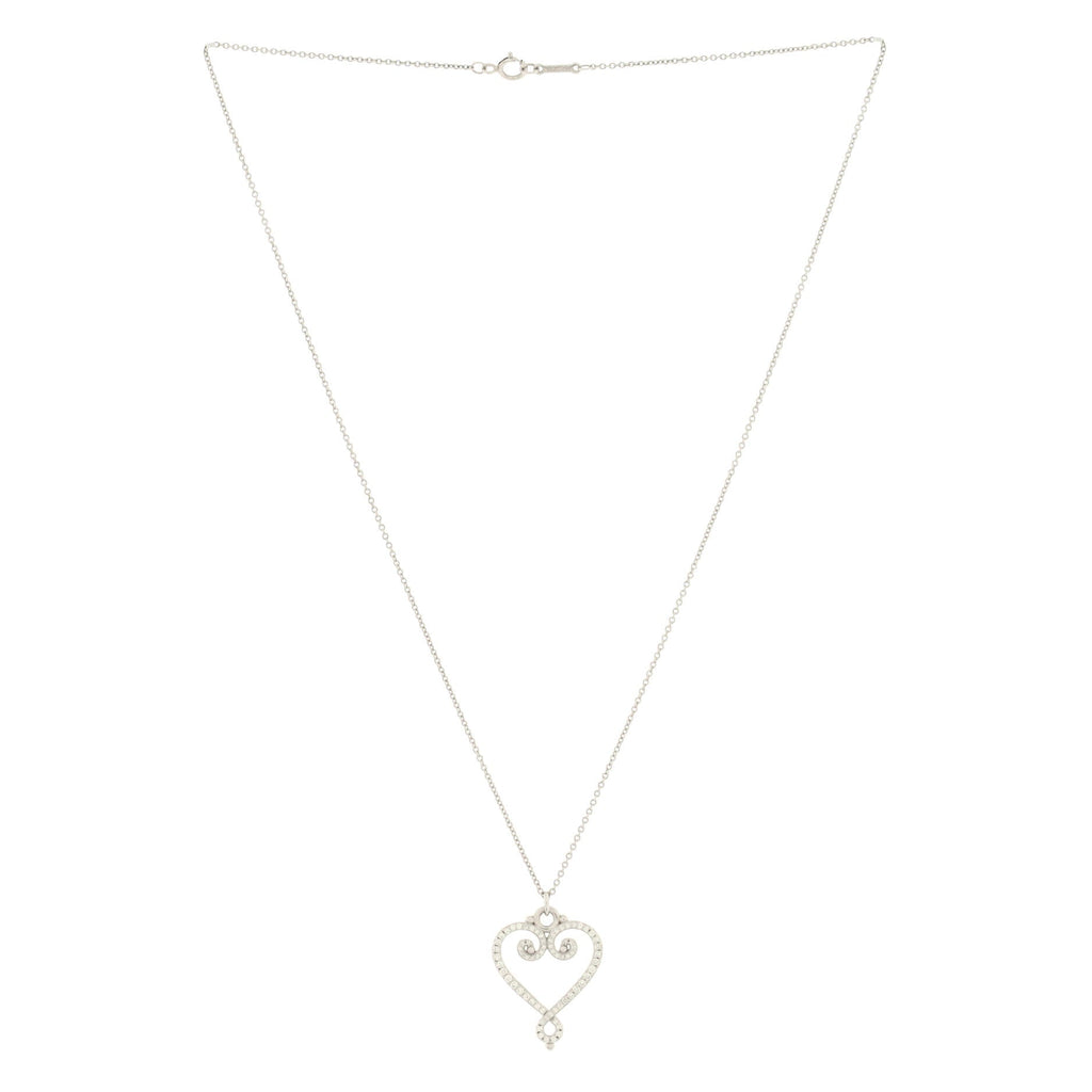 Paloma Picasso Venezia Heart Pendant Necklace 18K White Gold with Pave Diamonds