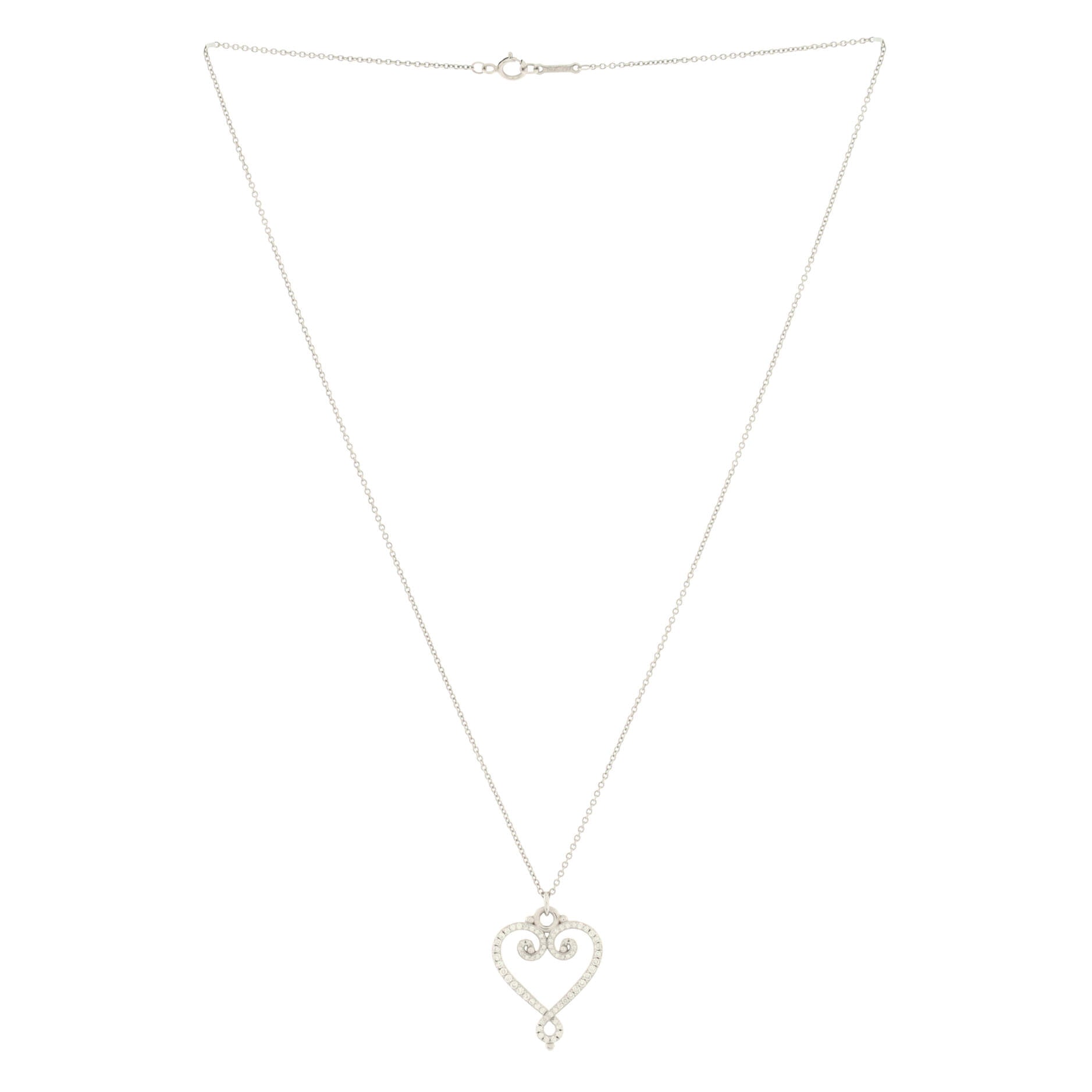 Paloma Picasso Venezia Heart Pendant Necklace 18K White Gold with Pave Diamonds