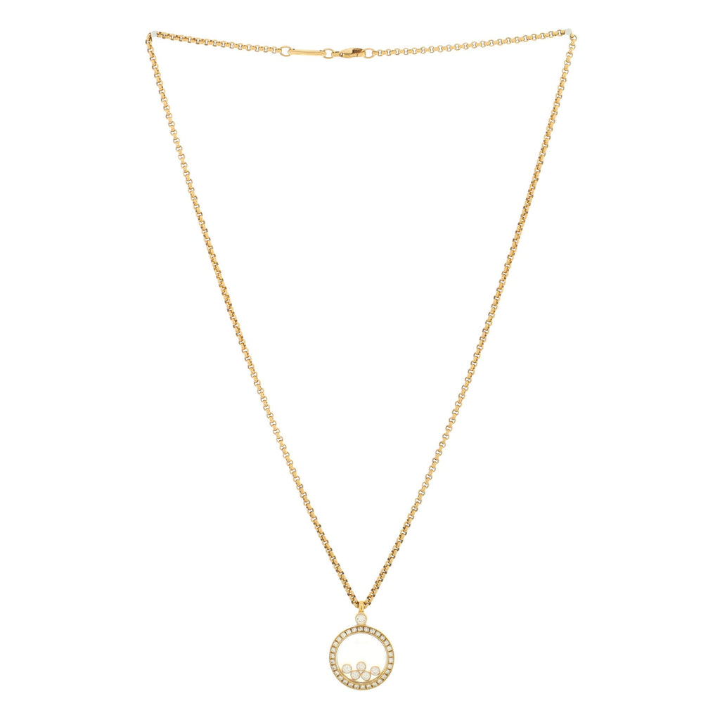 Happy Diamonds Round Pendant Necklace 18K Yellow Gold with Diamonds and 5 Floating Diamonds