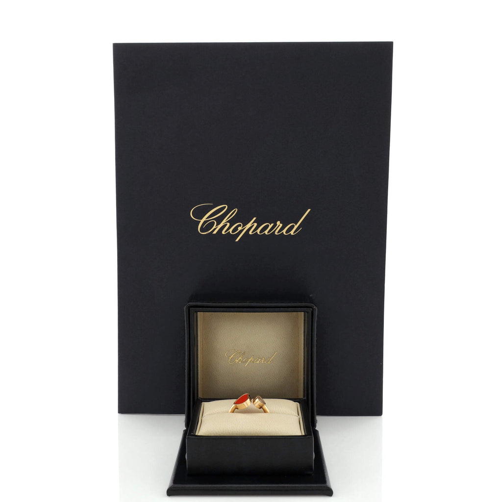 Happy Hearts Ring 18K Rose Gold and Carnelian with 1 Floating Diamond
