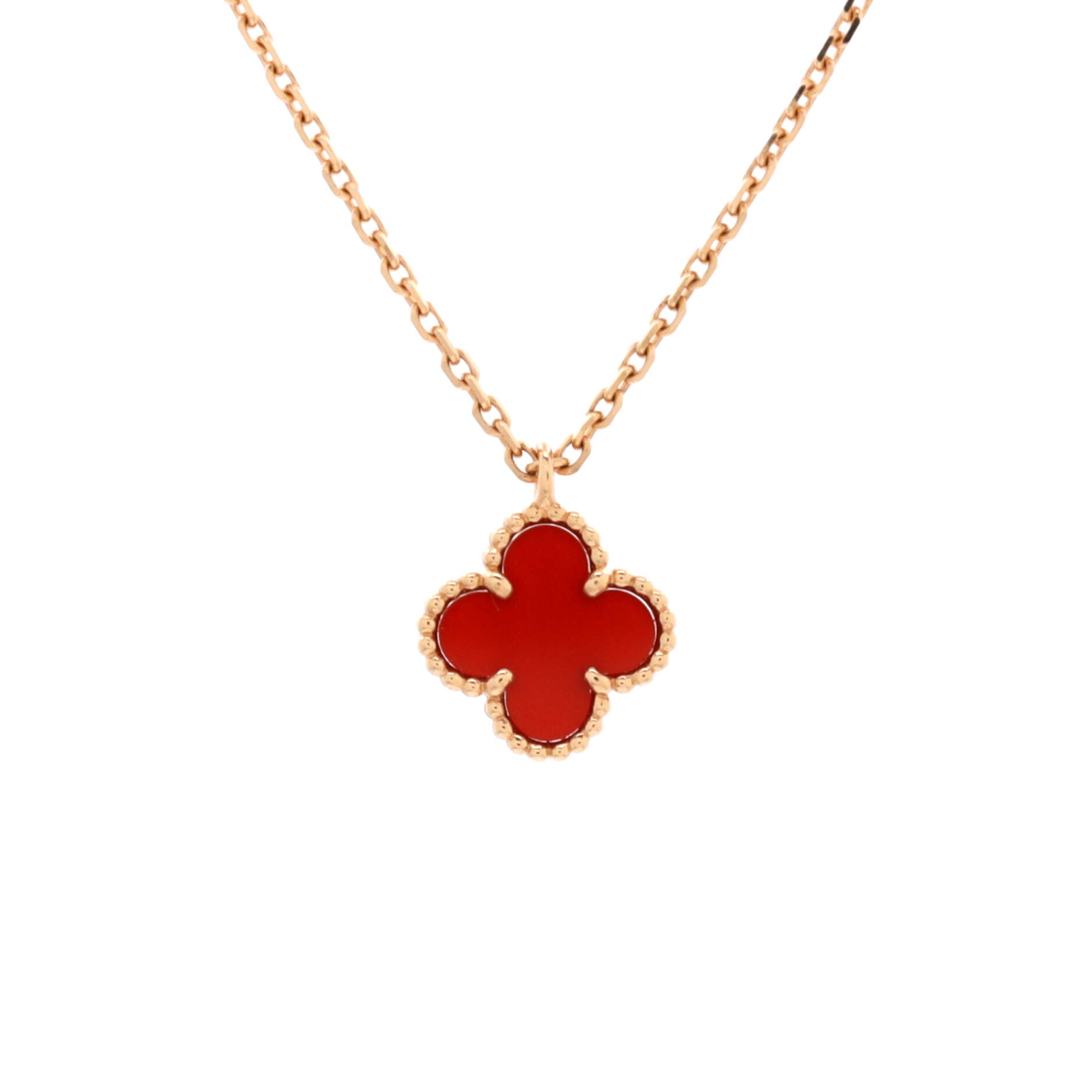 Sweet Alhambra Pendant Necklace 18K Rose Gold and Carnelian
