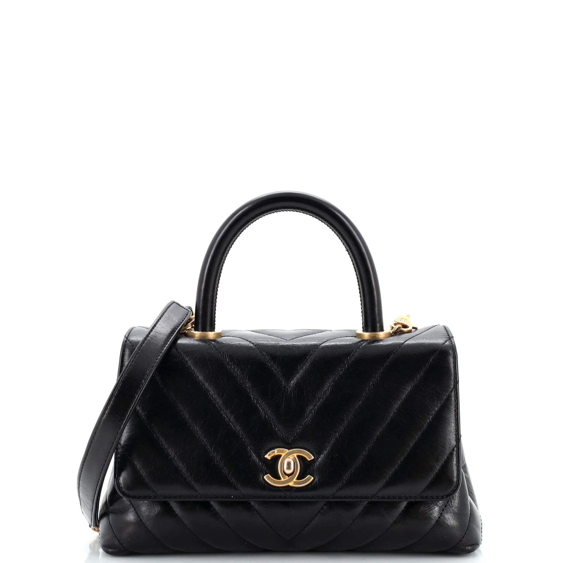 Coco Top Handle Bag Chevron Calfskin Mini