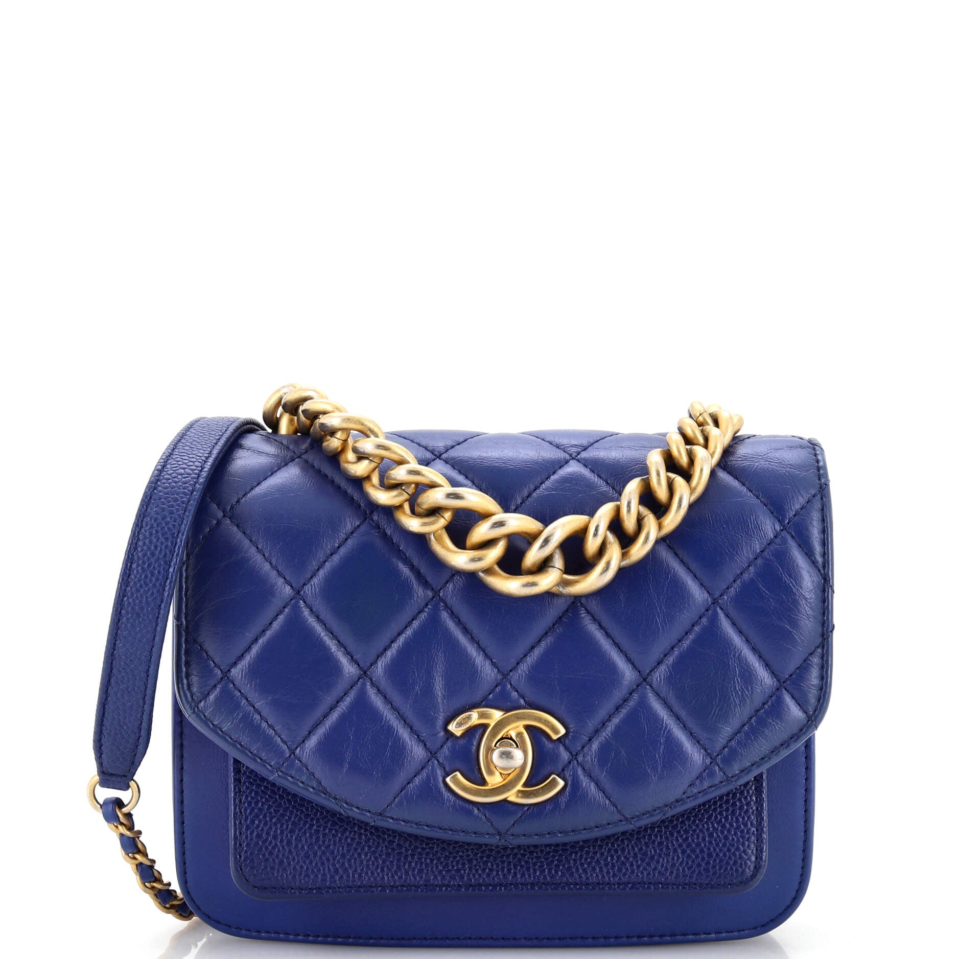 Chain Handle Flap Bag Quilted Calfskin with Caviar Mini