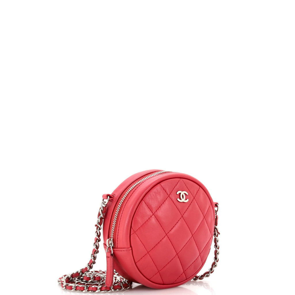 Round Clutch with Chain Quilted Lambskin Mini