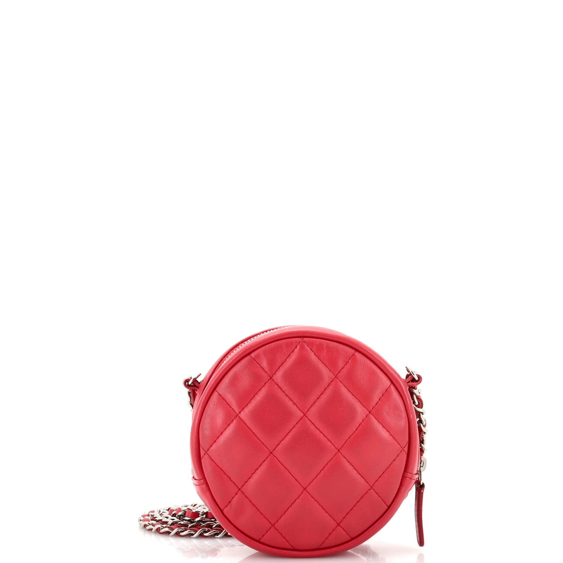 Round Clutch with Chain Quilted Lambskin Mini