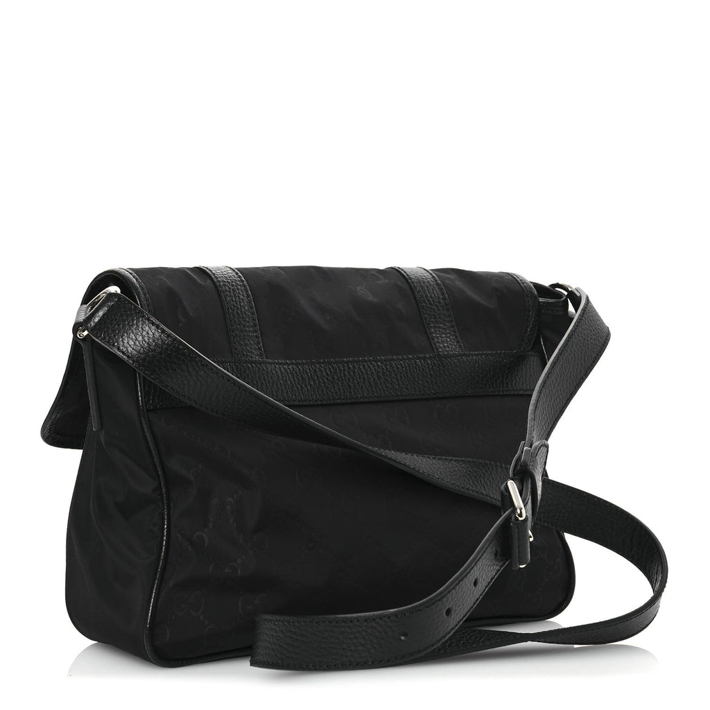 Nylon Monogram Double Buckle Flap Messenger Bag Black