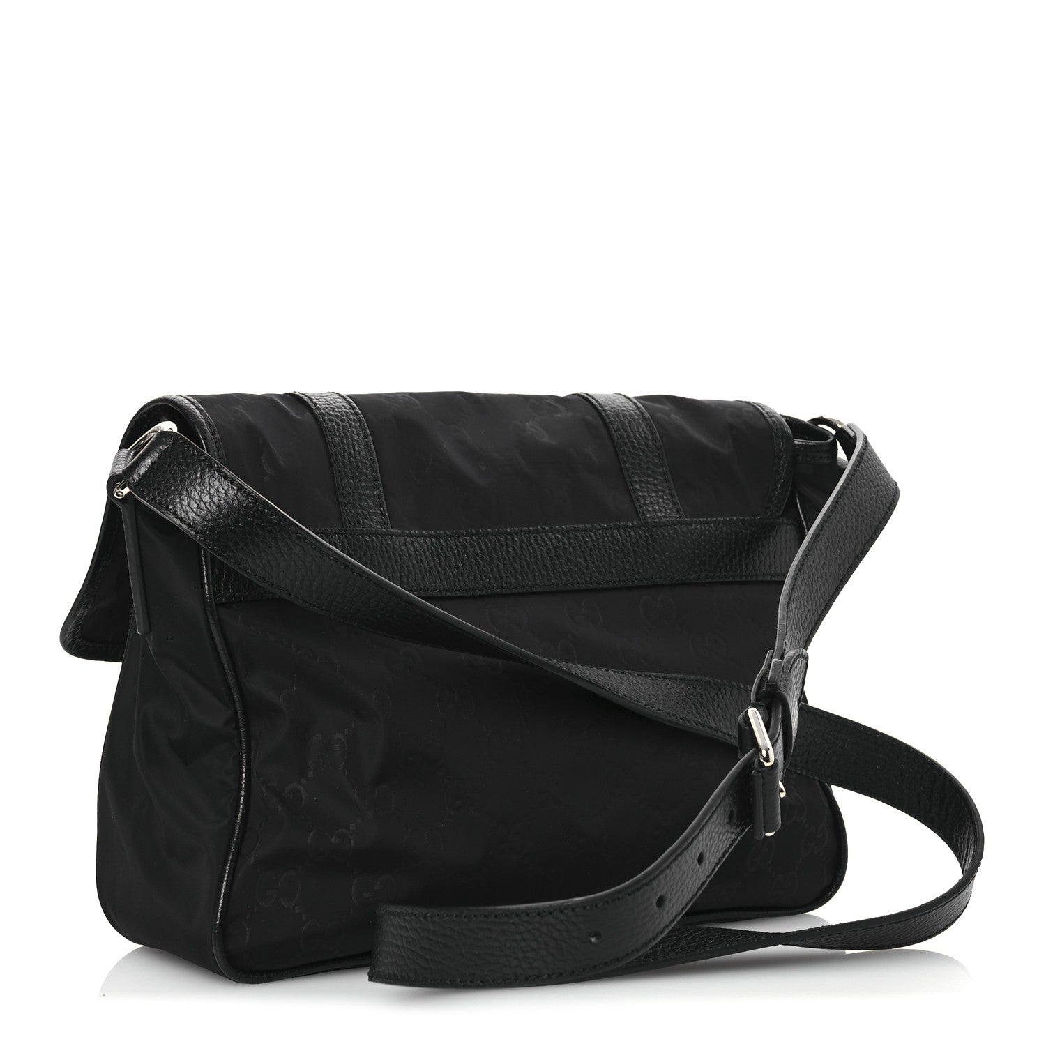 Nylon Monogram Double Buckle Flap Messenger Bag Black