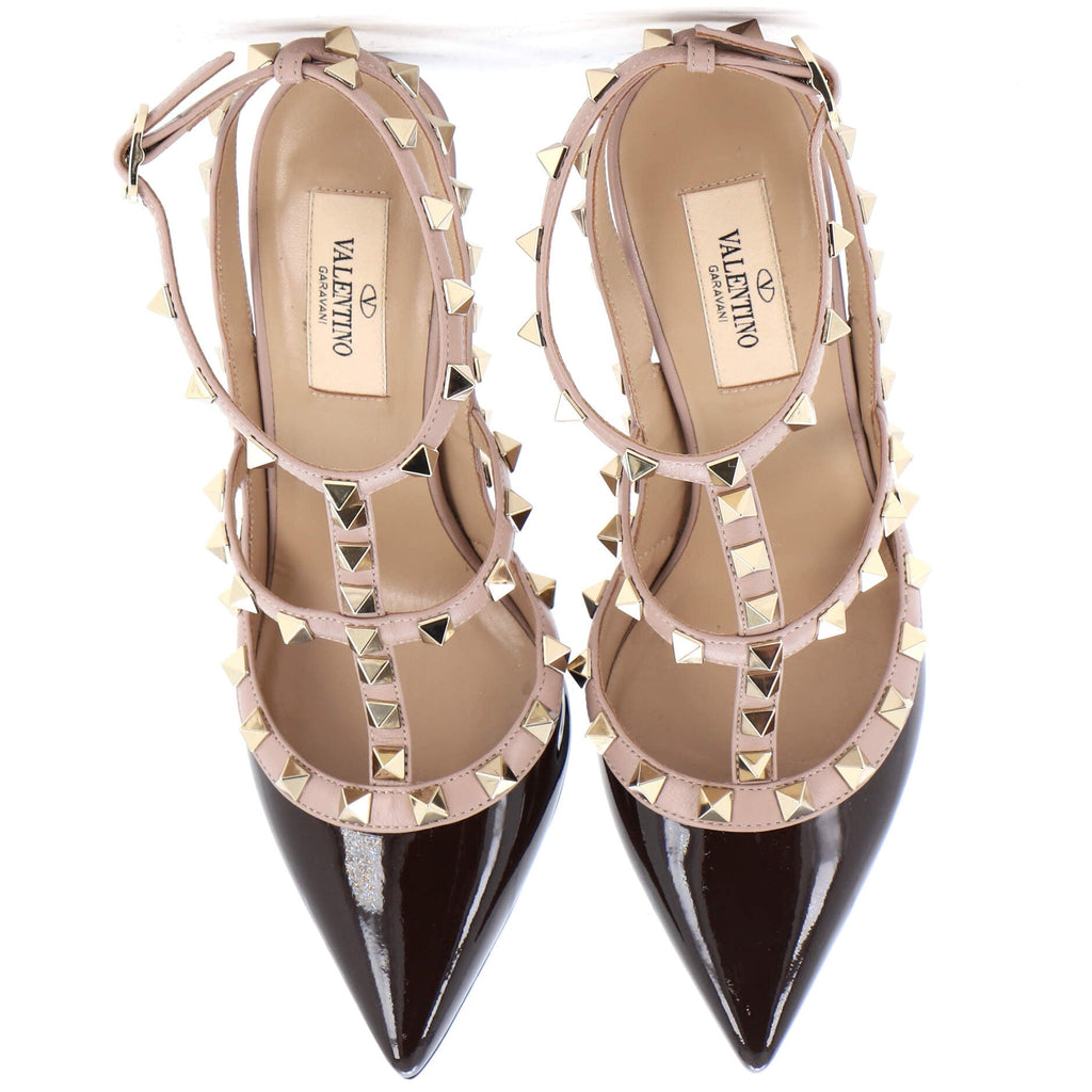 Women's Rockstud Ankle Strap Pumps Leather 100