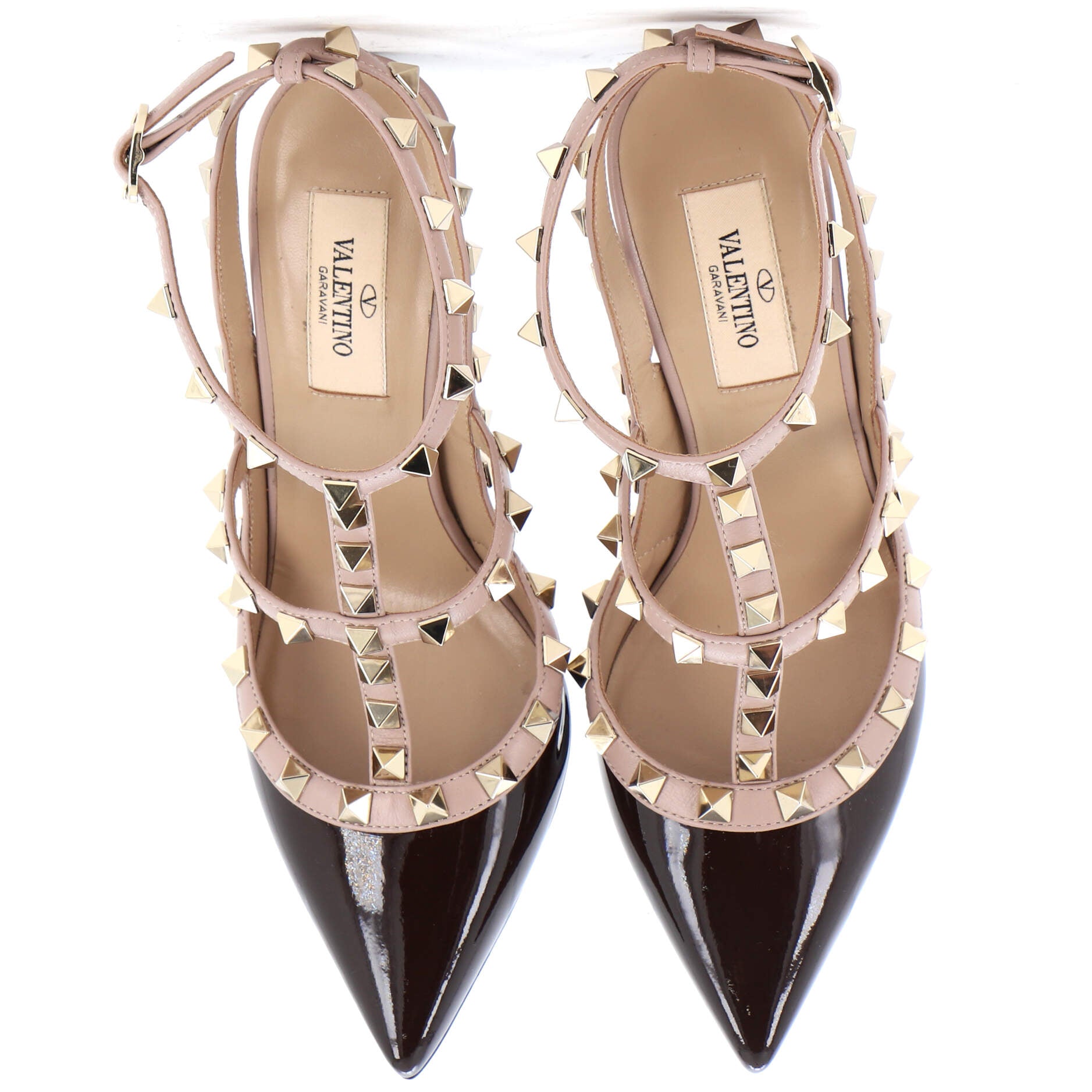 Women's Rockstud Ankle Strap Pumps Leather 100