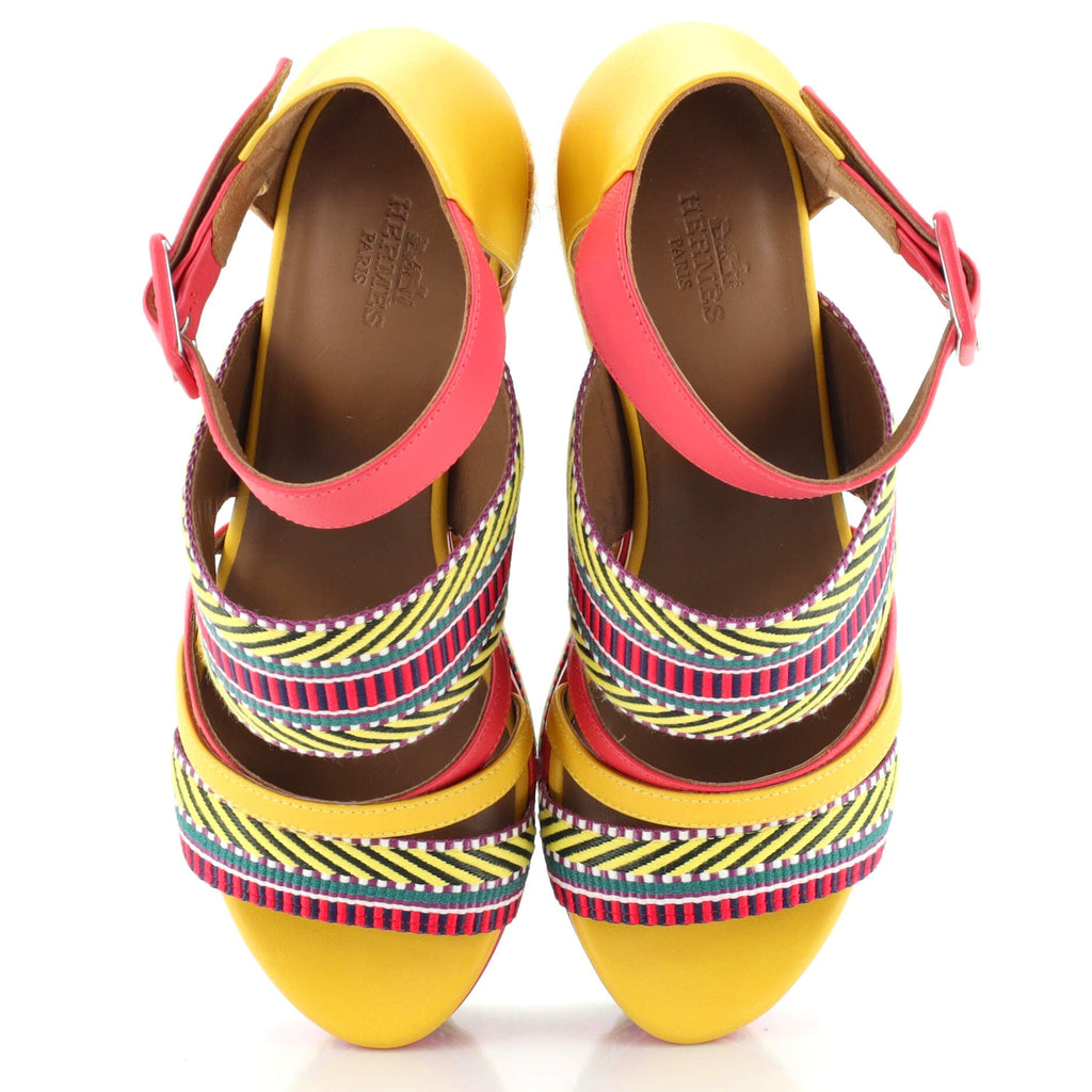 Women's Roma Wedge Espadrille Sandals Leather and Canvas