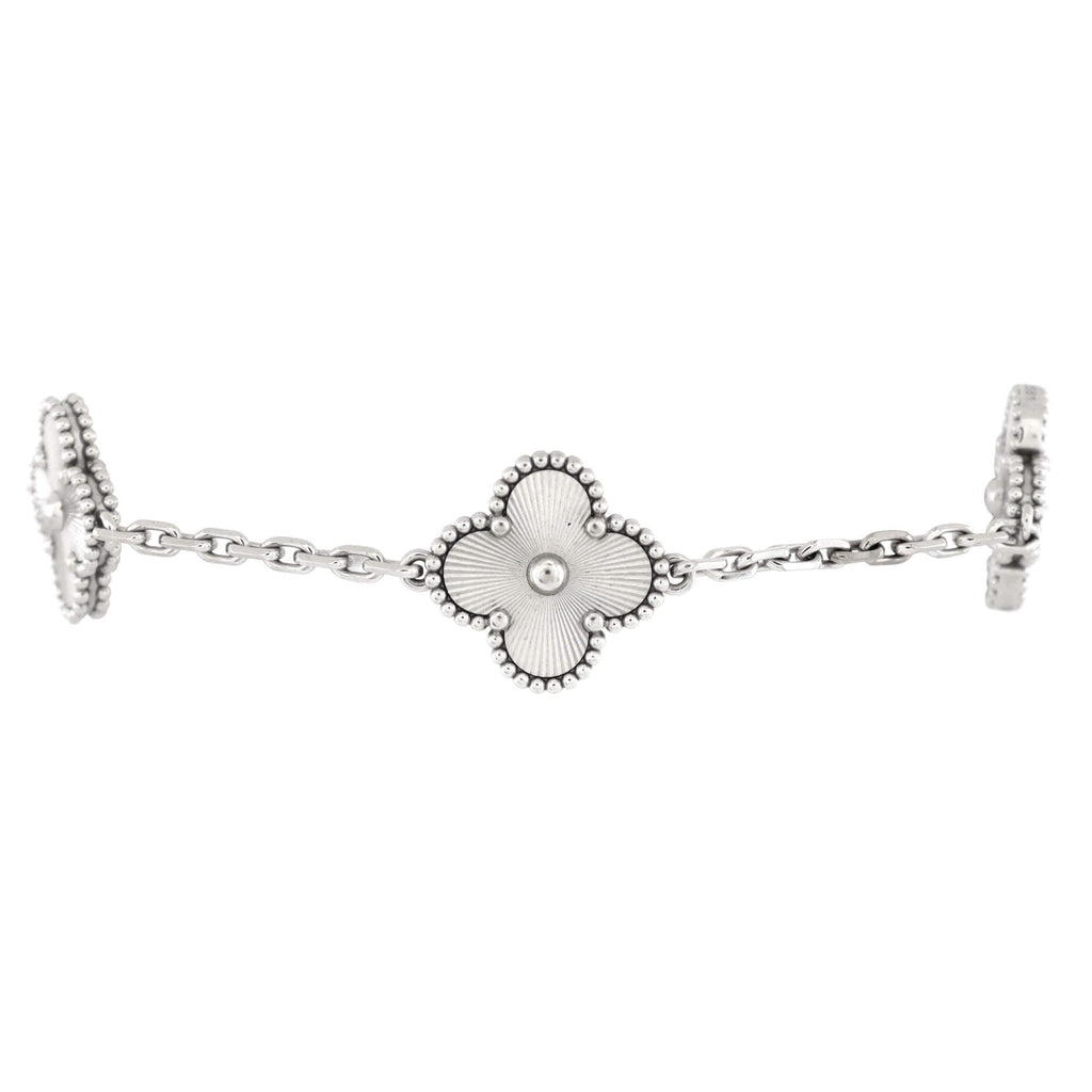 Vintage Alhambra 5 Motifs Bracelet Guilloche 18K White Gold