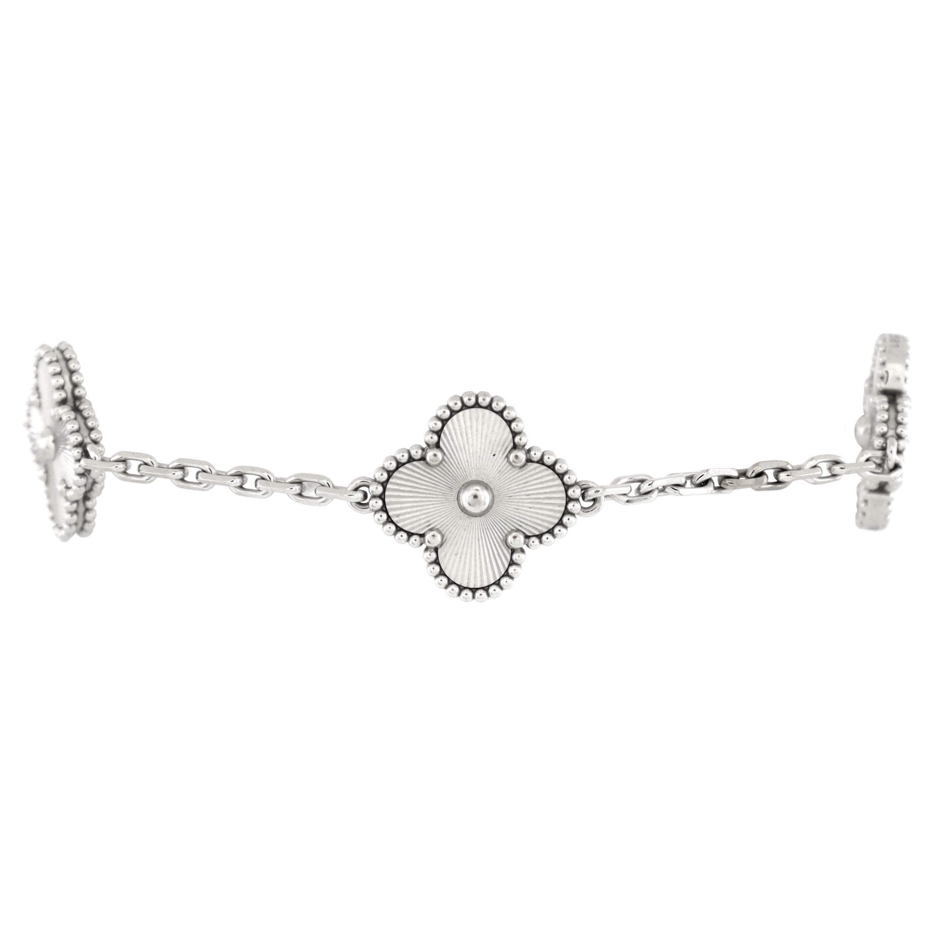 Vintage Alhambra 5 Motifs Bracelet Guilloche 18K White Gold
