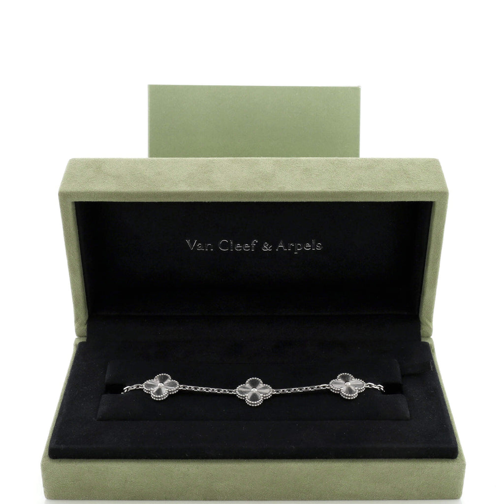 Vintage Alhambra 5 Motifs Bracelet Guilloche 18K White Gold