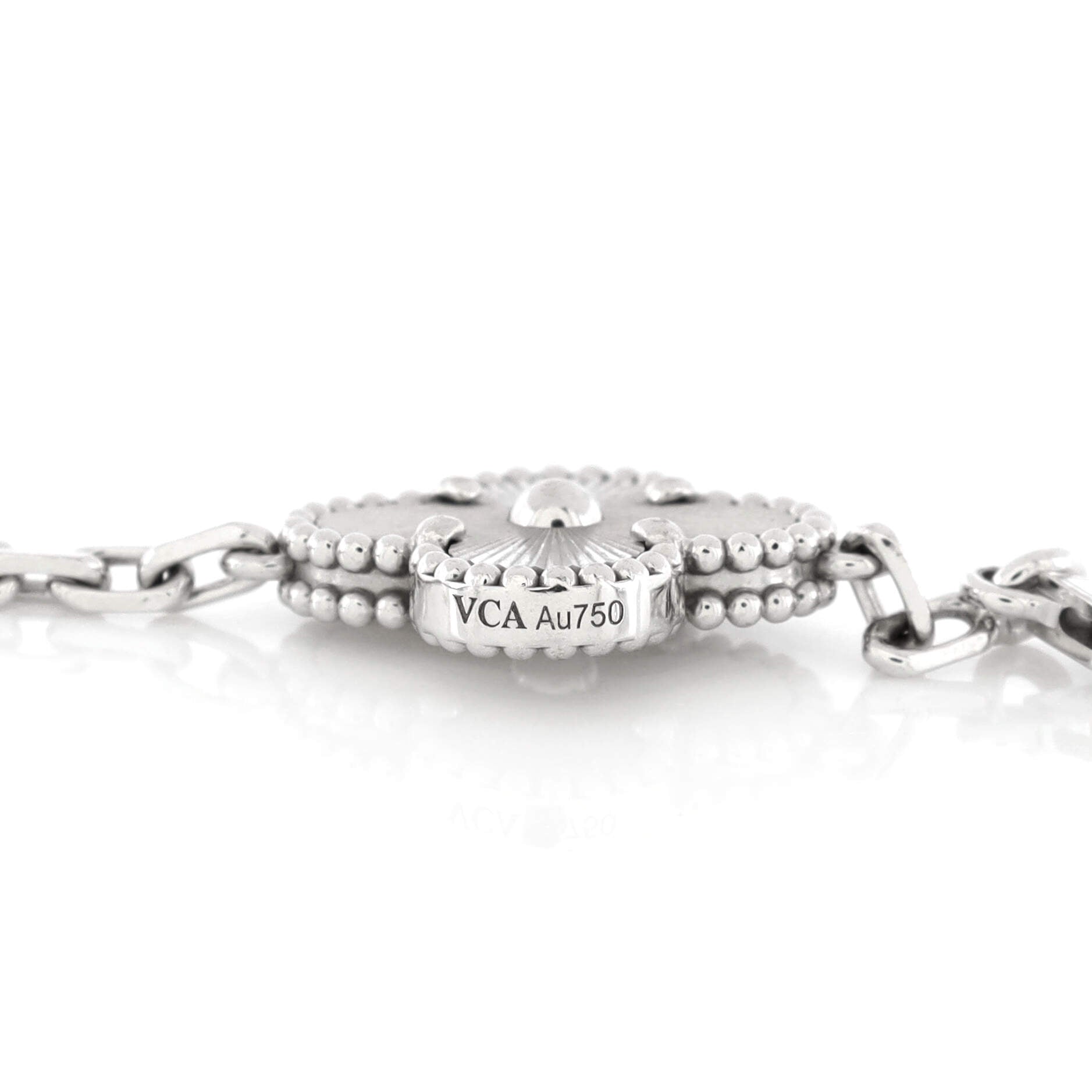 Vintage Alhambra 5 Motifs Bracelet Guilloche 18K White Gold