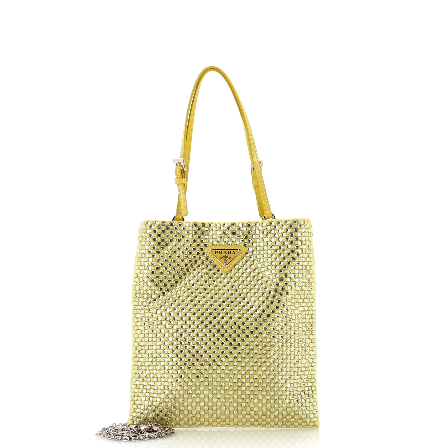 Chain Flat Tote Crystal Embellished Satin Mini