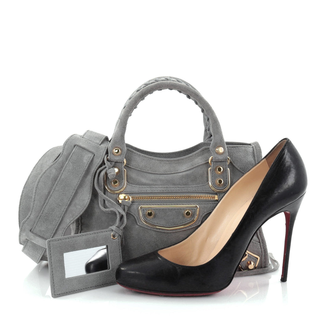 City Classic Metallic Edge Handbag Suede Mini