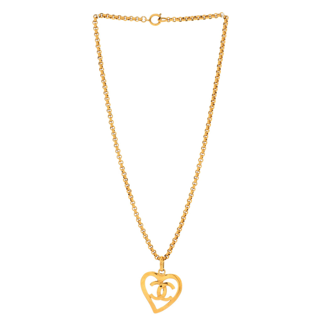 Vintage CC Heart Pendant Long Necklace Metal