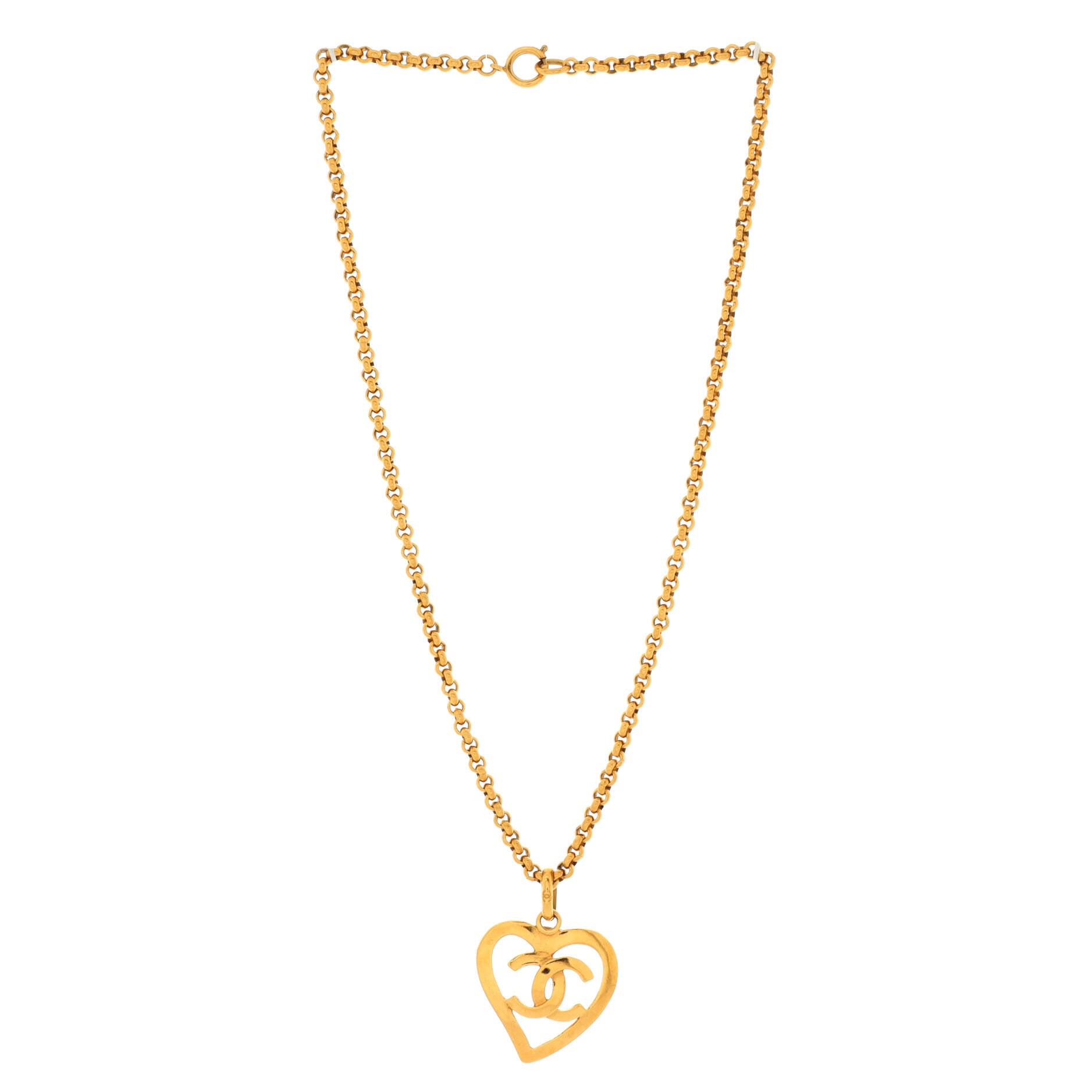Vintage CC Heart Pendant Long Necklace Metal