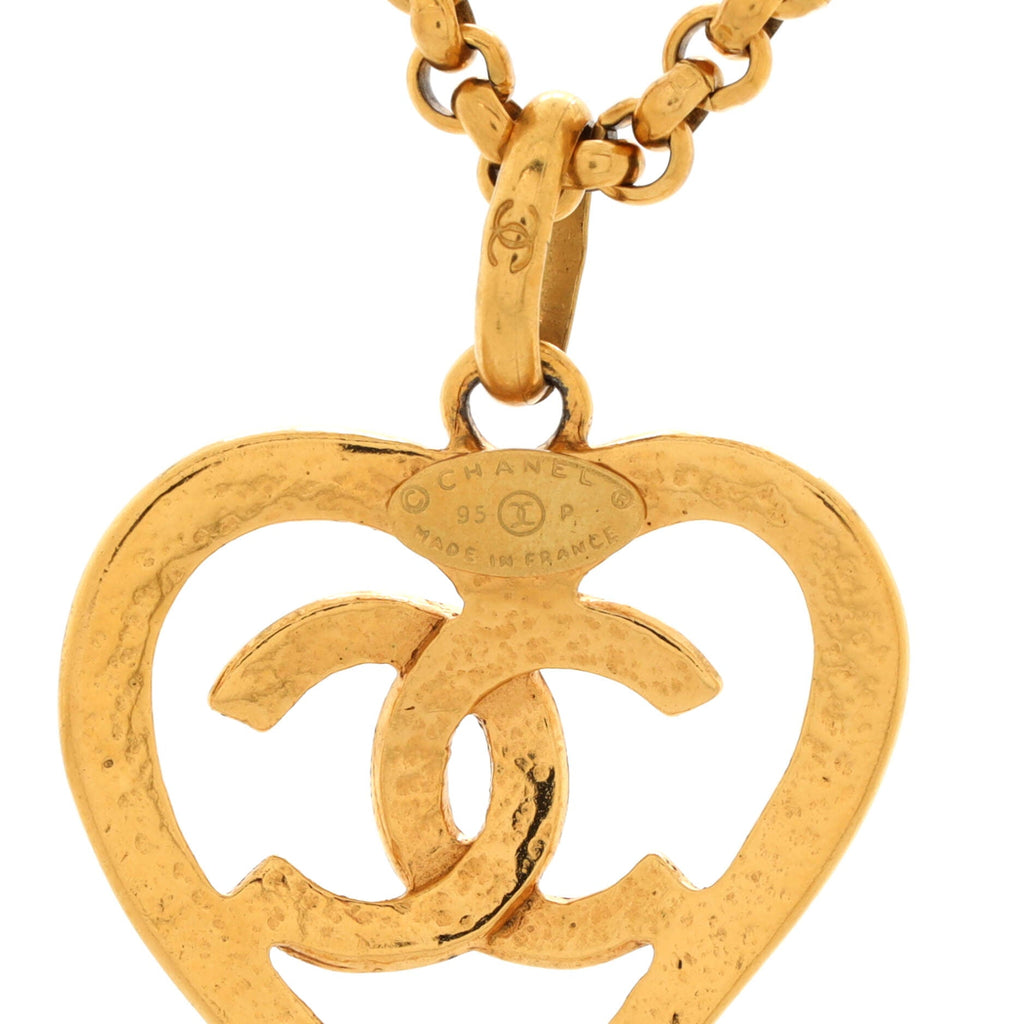 Vintage CC Heart Pendant Long Necklace Metal