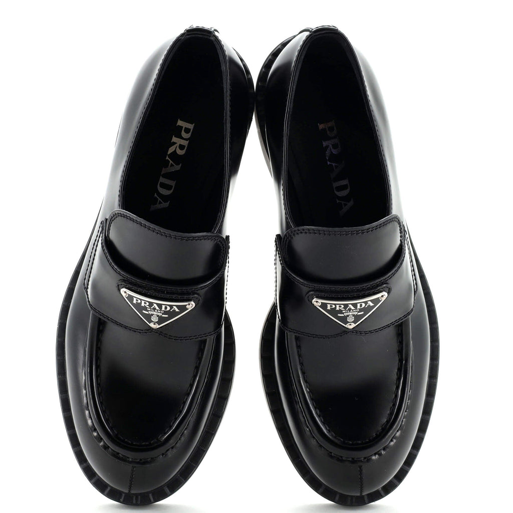 Women's Triangle Logo Loafers Spazzolato Leather