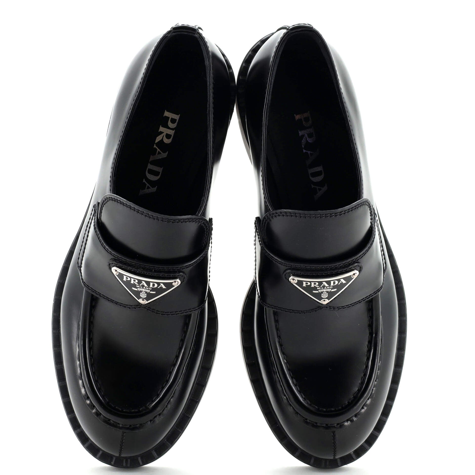 Women's Triangle Logo Loafers Spazzolato Leather