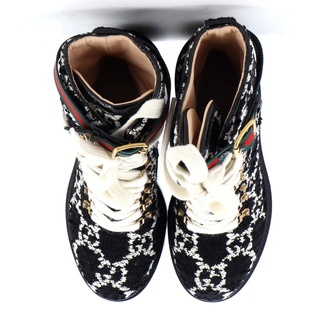 Women's Heeled Lace Up Combat Ankle Boots GG Tweed