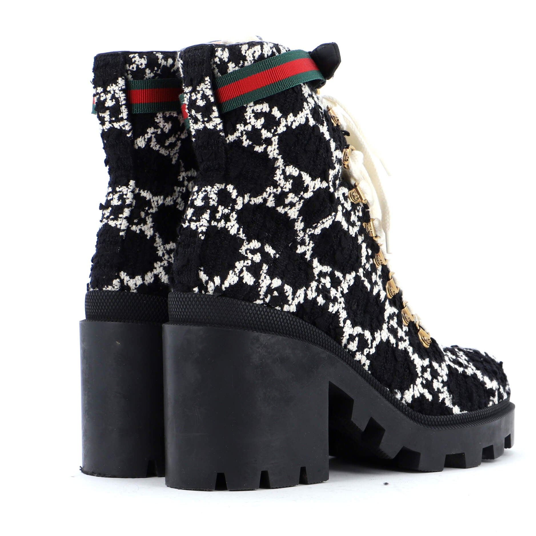 Women's Heeled Lace Up Combat Ankle Boots GG Tweed