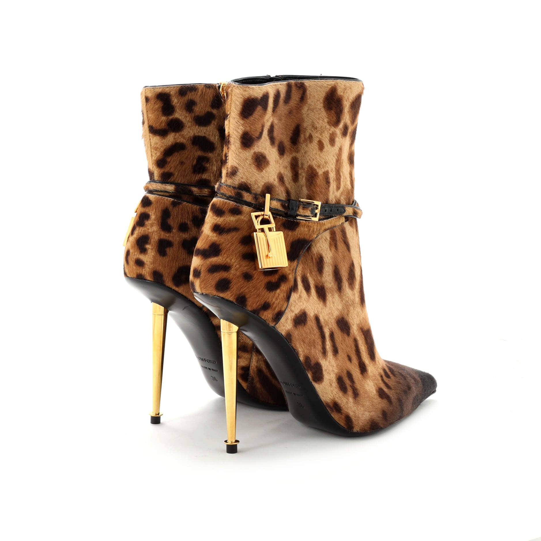 Women's Padlock Heeled Ankle Boots Calf Hair
