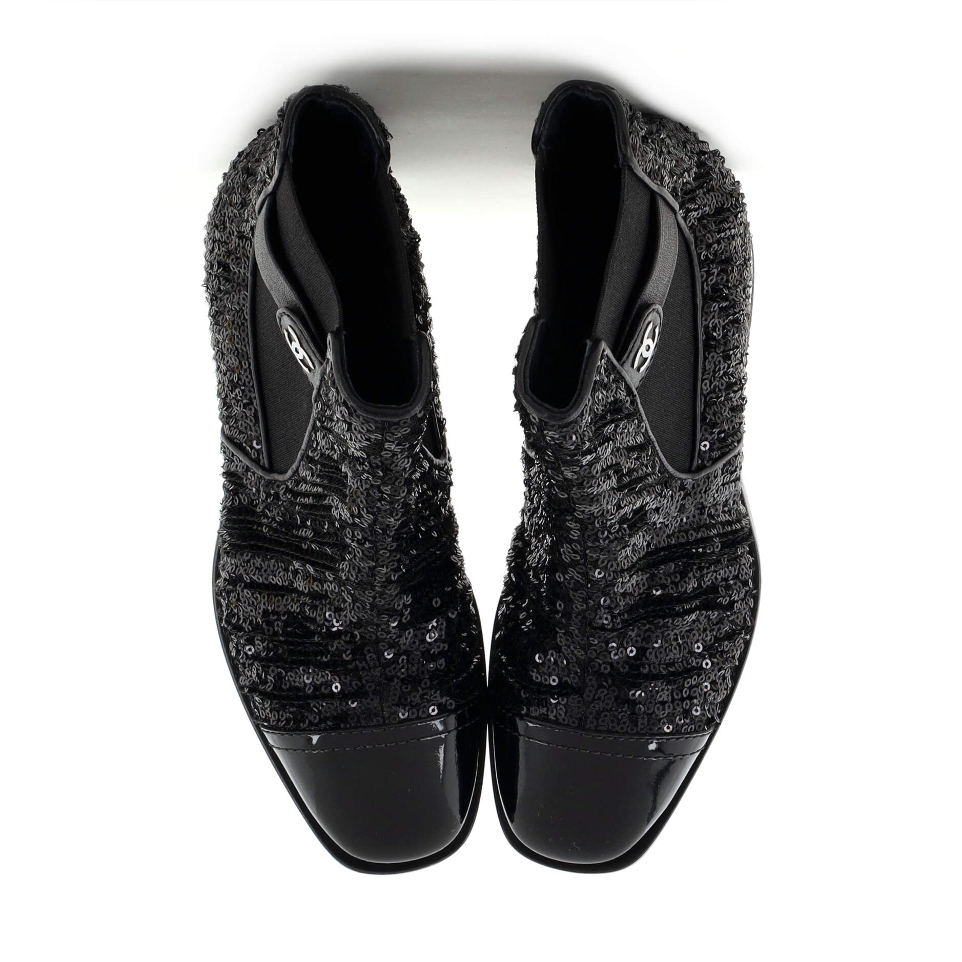 Women's Cap Toe Heeled Ankle Boots Sequins with Patent