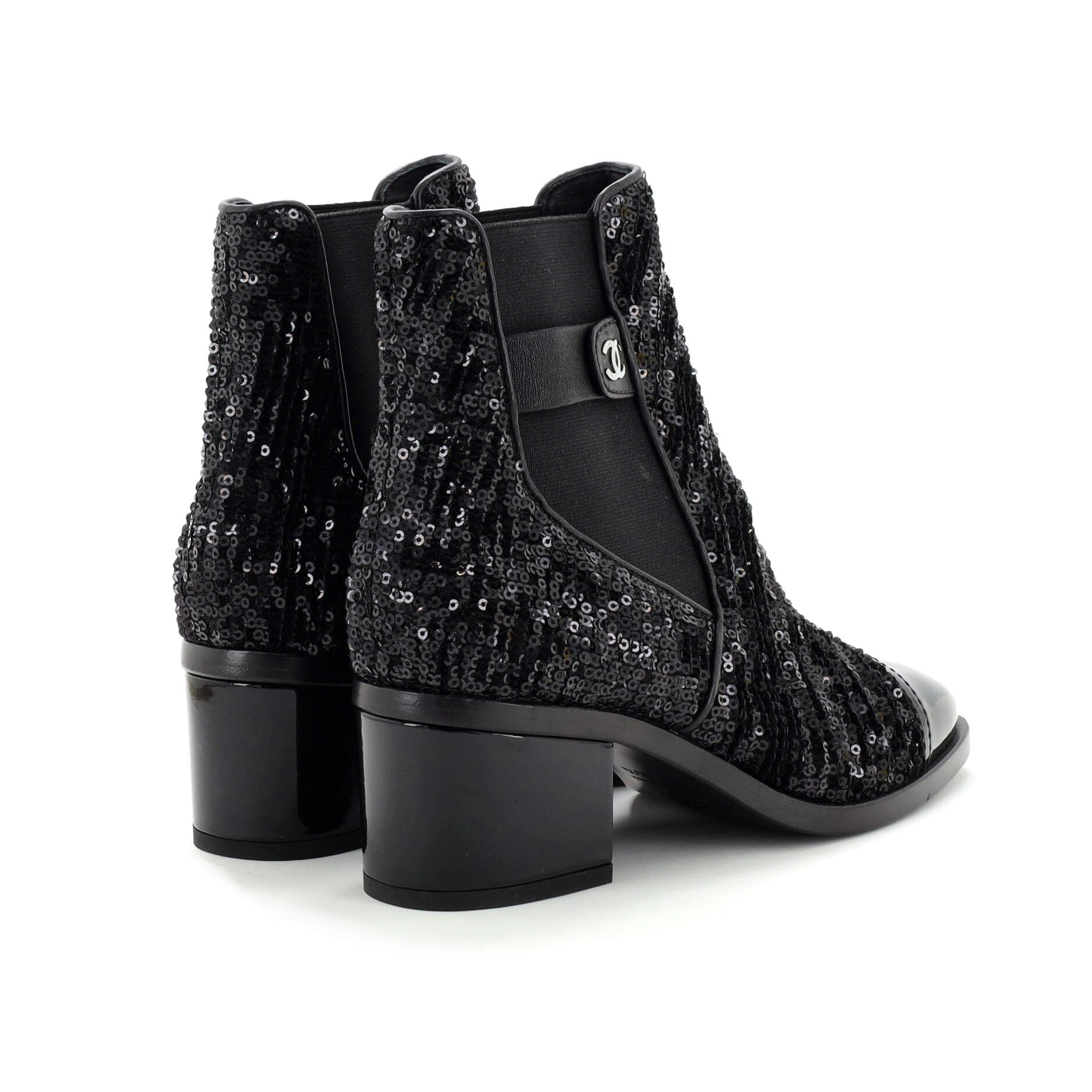 Women's Cap Toe Heeled Ankle Boots Sequins with Patent