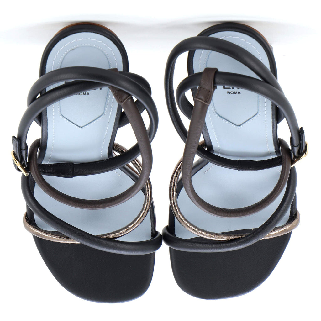Women's First Strappy Heeled Sandals Leather with Python Embossed Detail