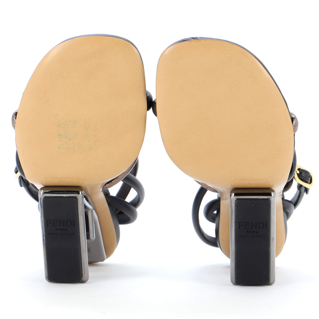 Women's First Strappy Heeled Sandals Leather with Python Embossed Detail