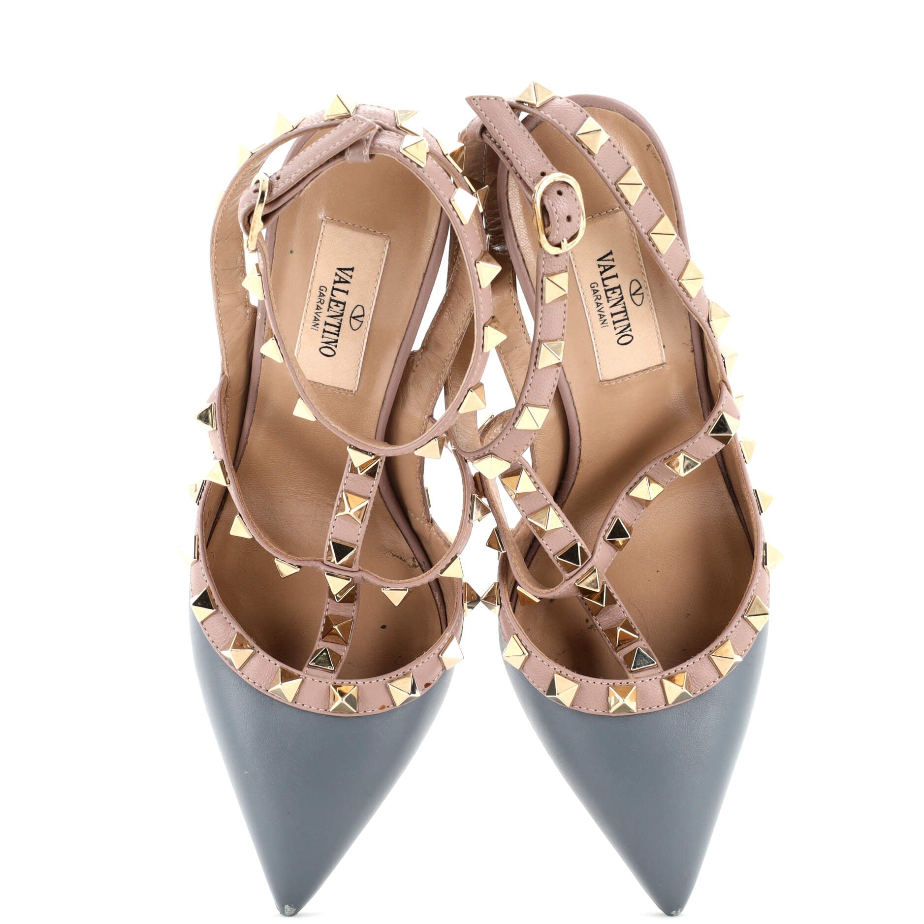 Women's Rockstud Ankle Strap Pumps Leather 100