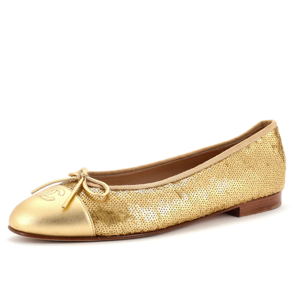 Women's CC Cap Toe Bow Ballerina Flats Sequins and Leather