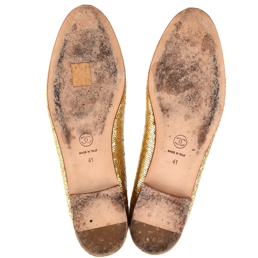 Women's CC Cap Toe Bow Ballerina Flats Sequins and Leather