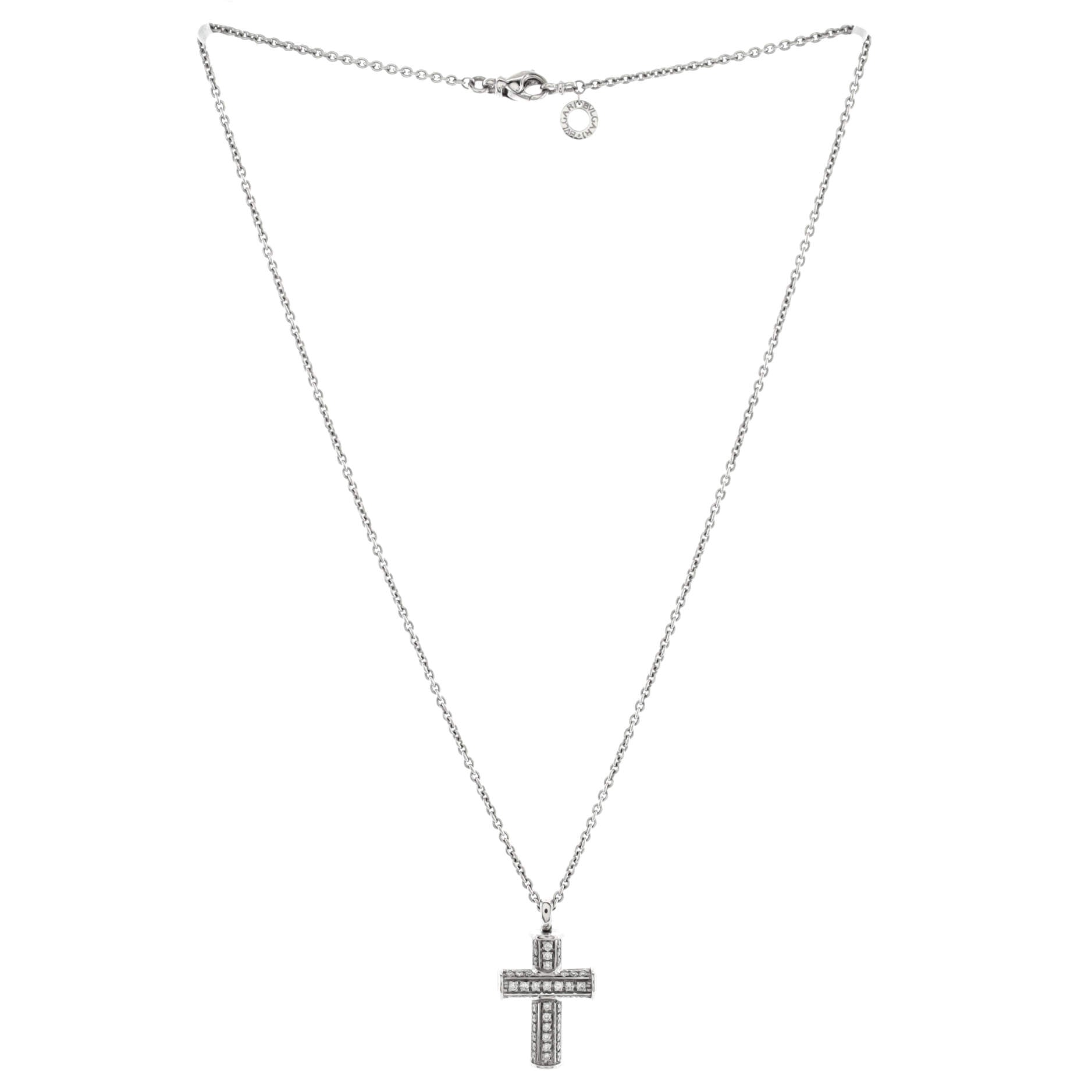 Latin Cross Pendant Necklace 18K White Gold with Diamonds