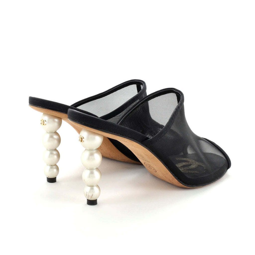Women's Pearl Heel Open Toe Mules Mesh