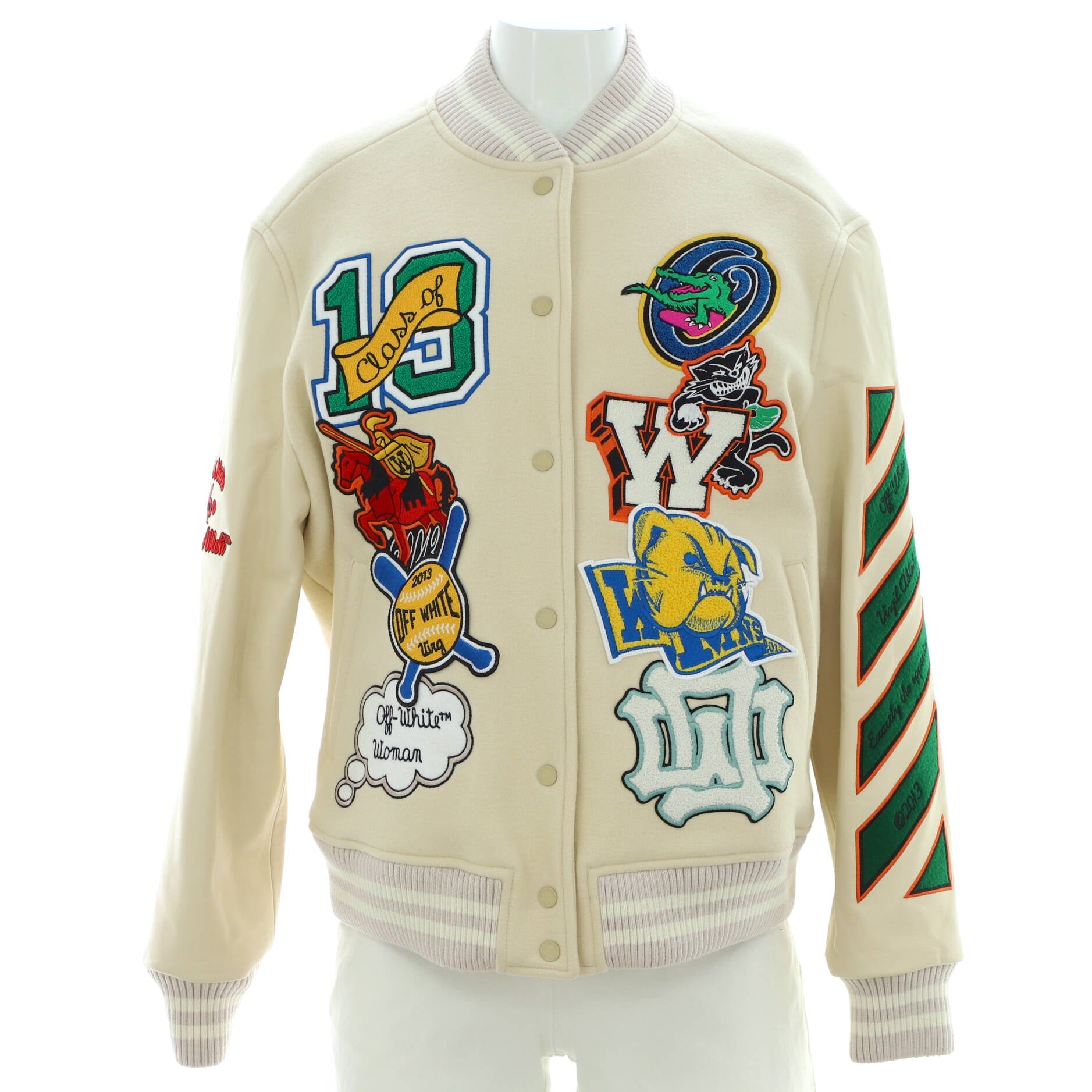 Women's Patches Varsity Bomber Jacket Wool Blend with Leather
