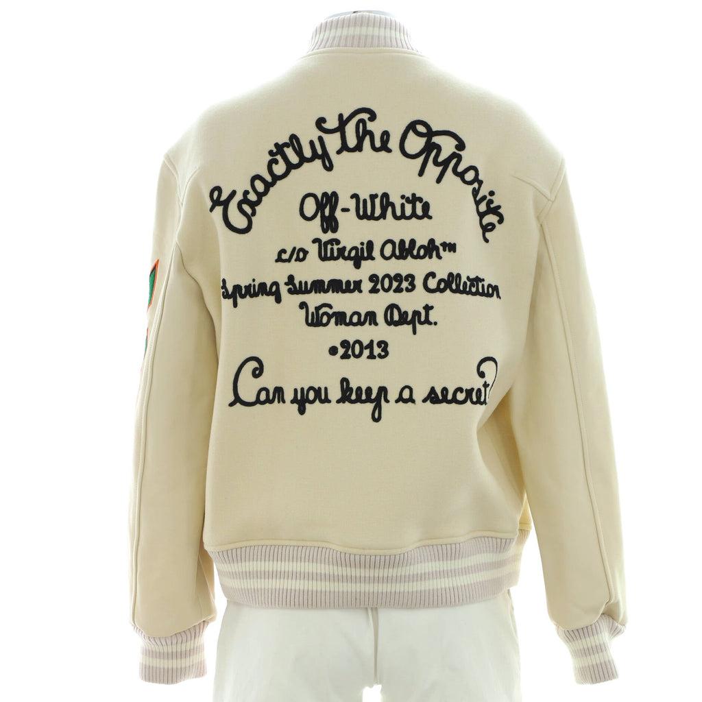 Women's Patches Varsity Bomber Jacket Wool Blend with Leather