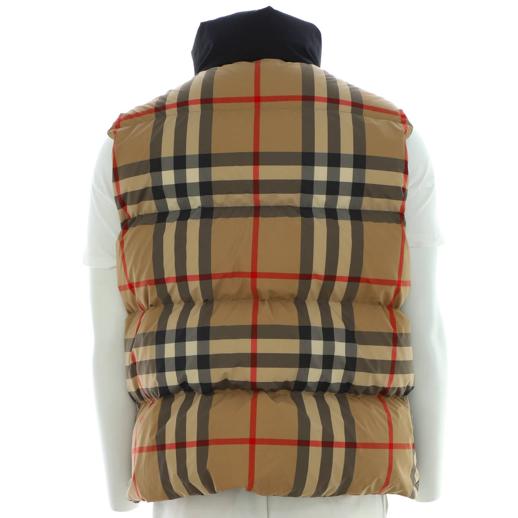 Men's Two Pocket Puffer Vest Printed Check Polyester and Cotton with Down