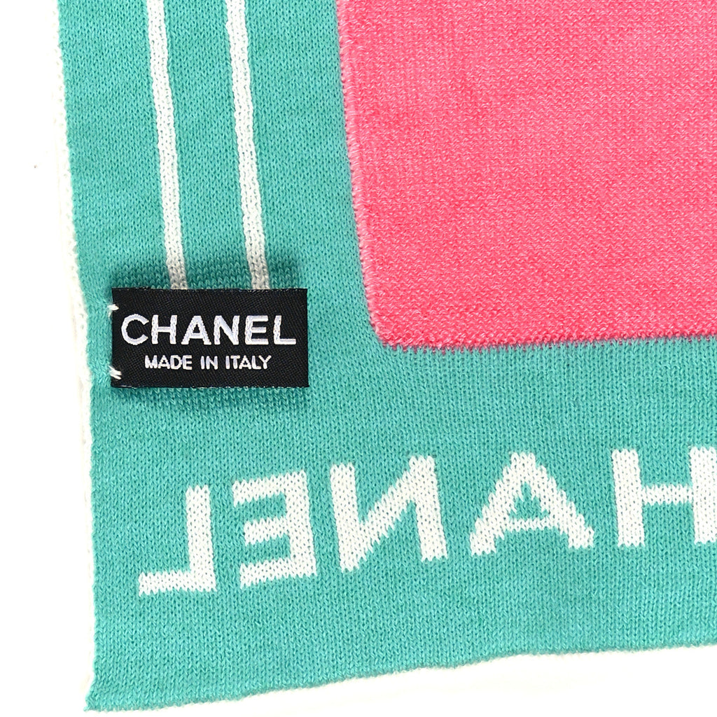 Cashmere Silk Cotton Knit CC Scarf Pink Green White