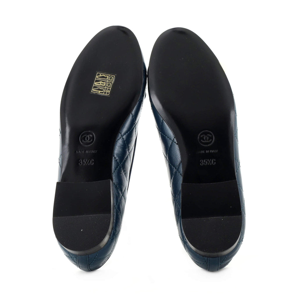 Women's CC Cap Toe Bow Ballerina Flats Quilted Leather