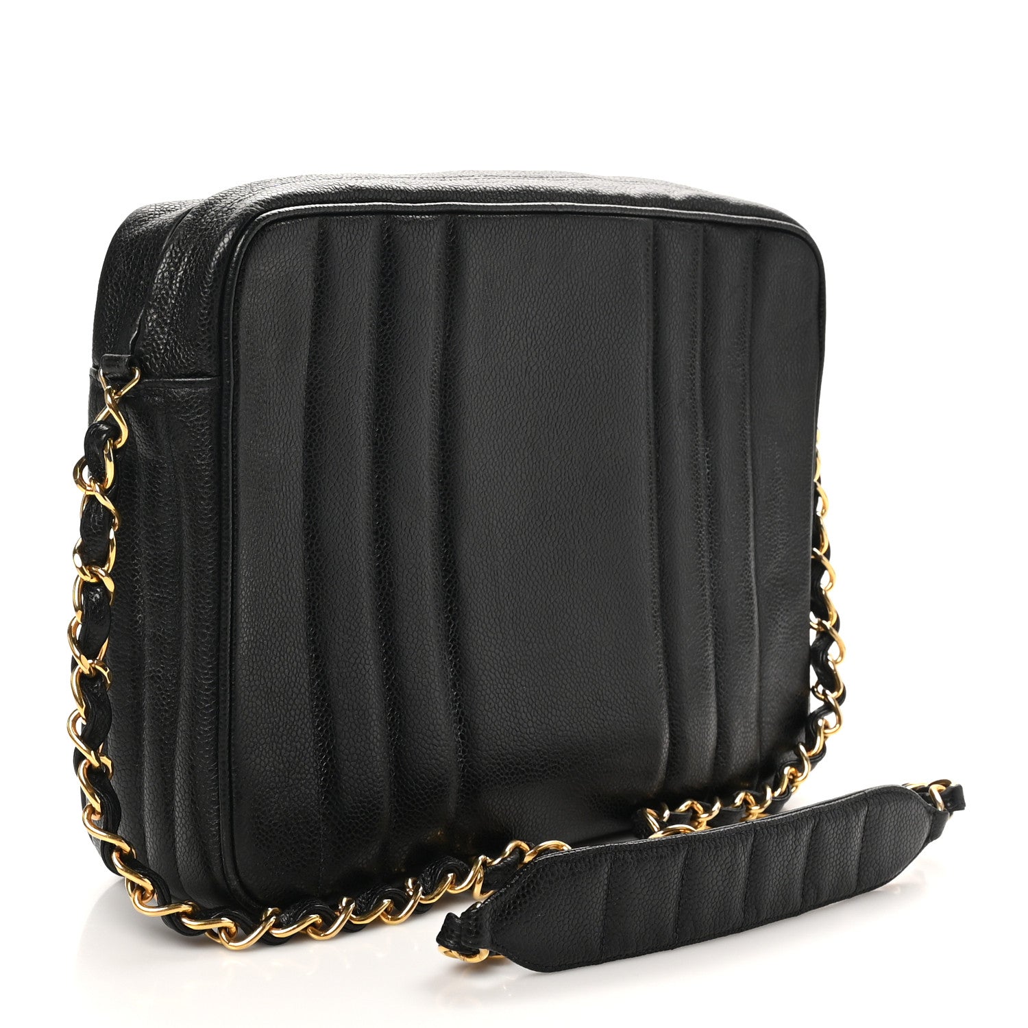 Caviar Vertical Quilted Flap Camera Bag Black