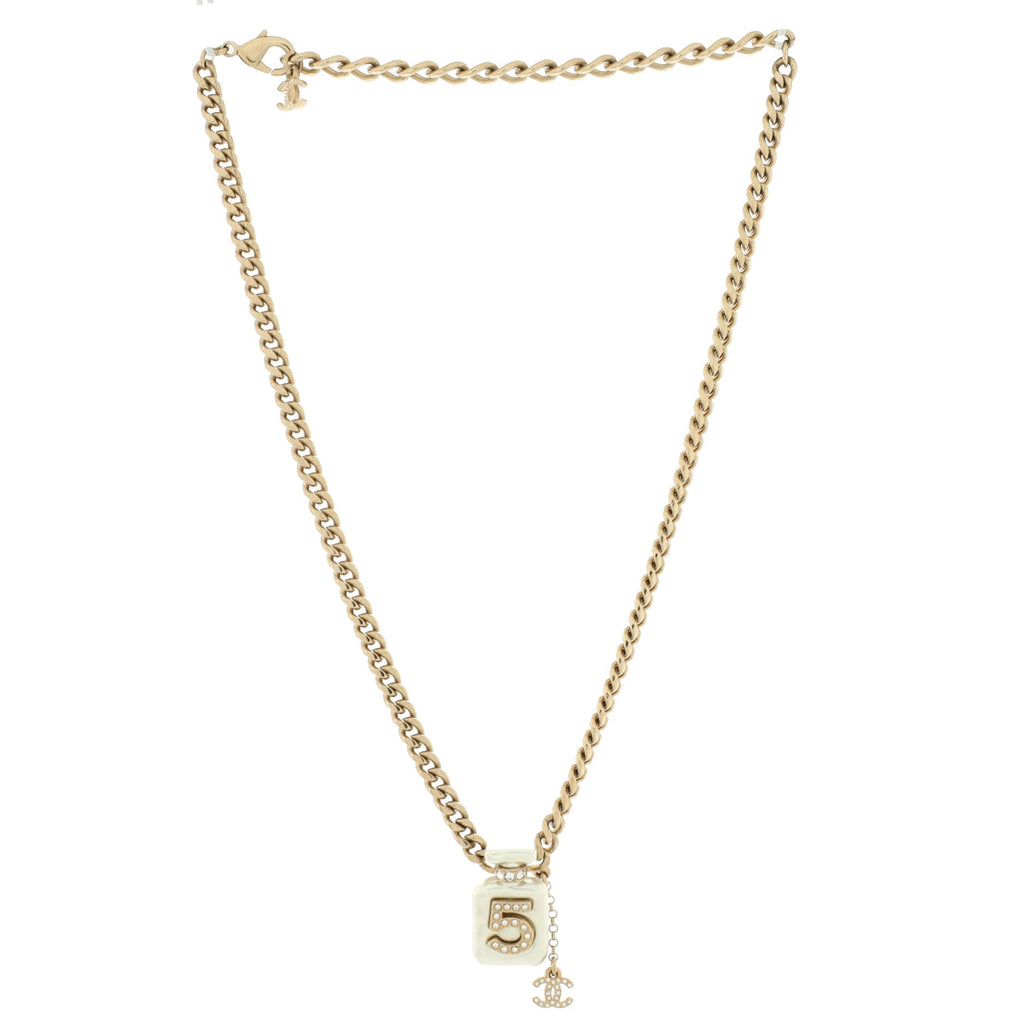 CC No.5 Perfume Bottle Pendant Short Necklace Metal with Resin and Crystals