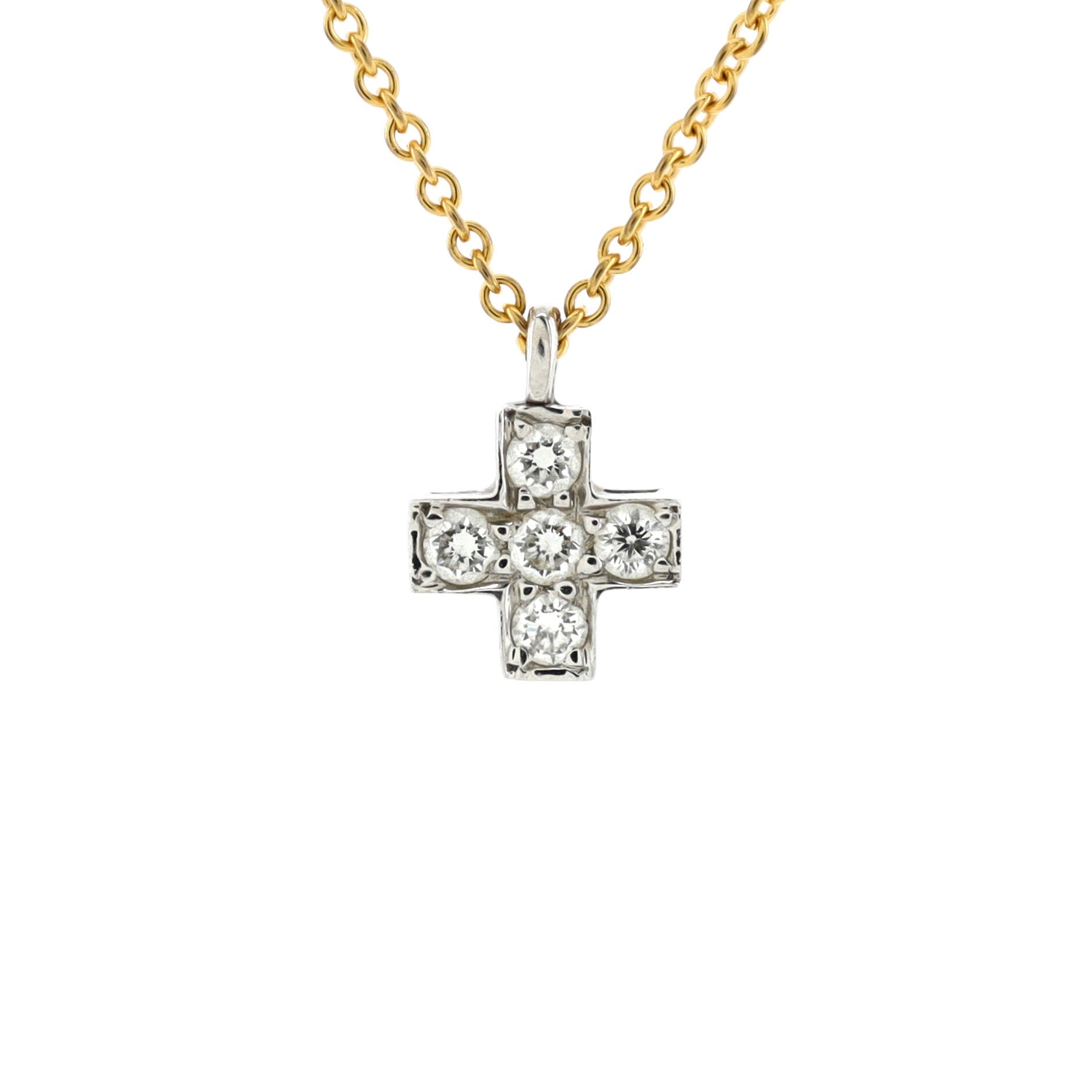 Cruciform Cross Pendant Necklace 18K Yellow Gold and Platinum with Diamonds