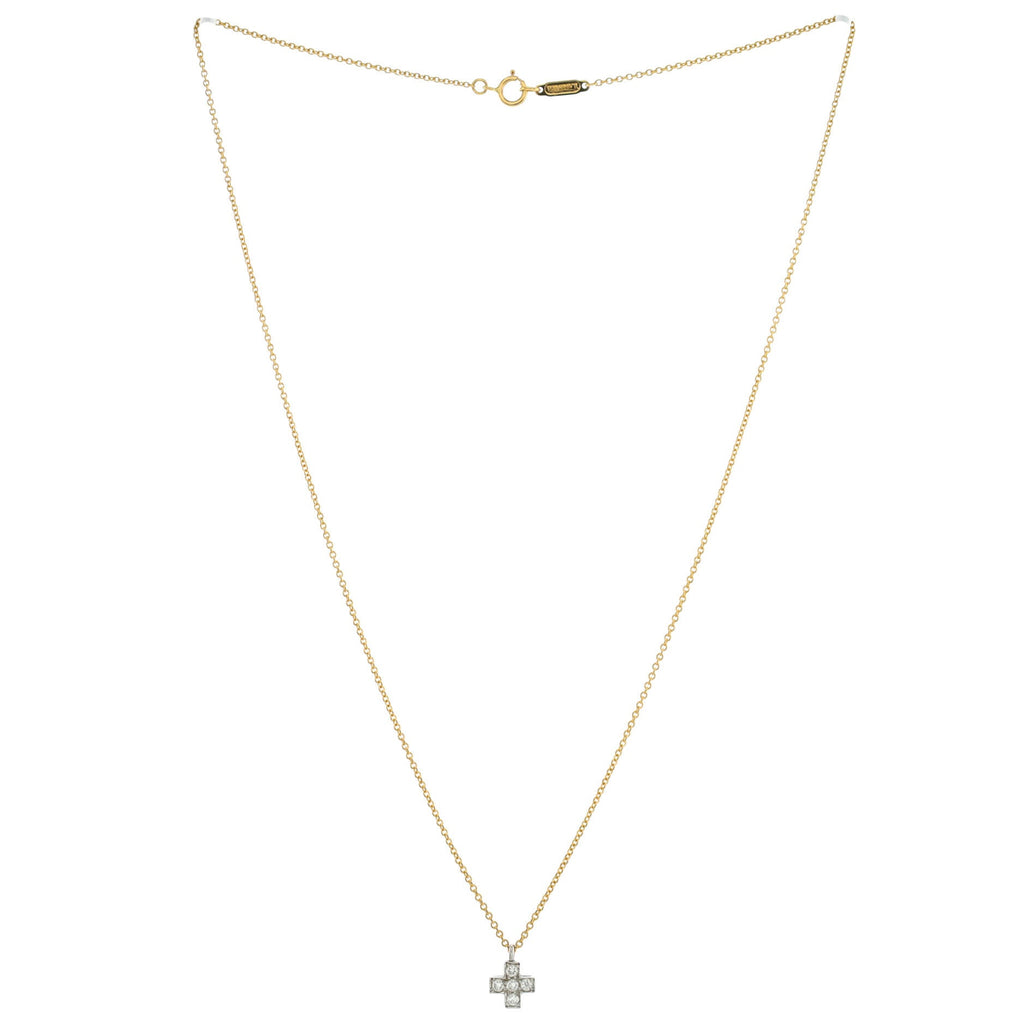 Cruciform Cross Pendant Necklace 18K Yellow Gold and Platinum with Diamonds