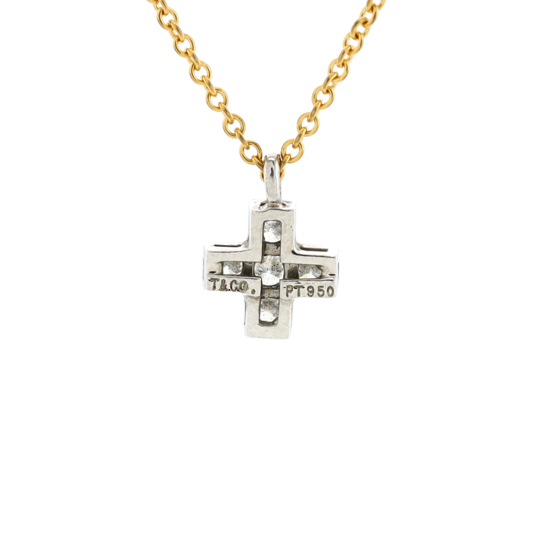 Cruciform Cross Pendant Necklace 18K Yellow Gold and Platinum with Diamonds