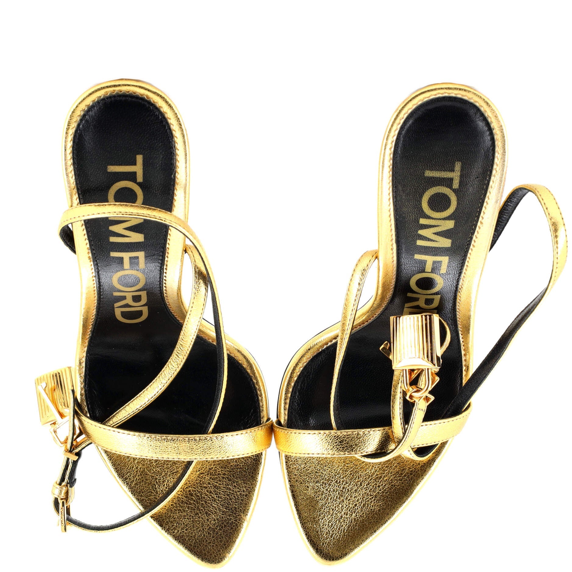 Women's Padlock Pointy Naked Heeled Sandals Leather 105